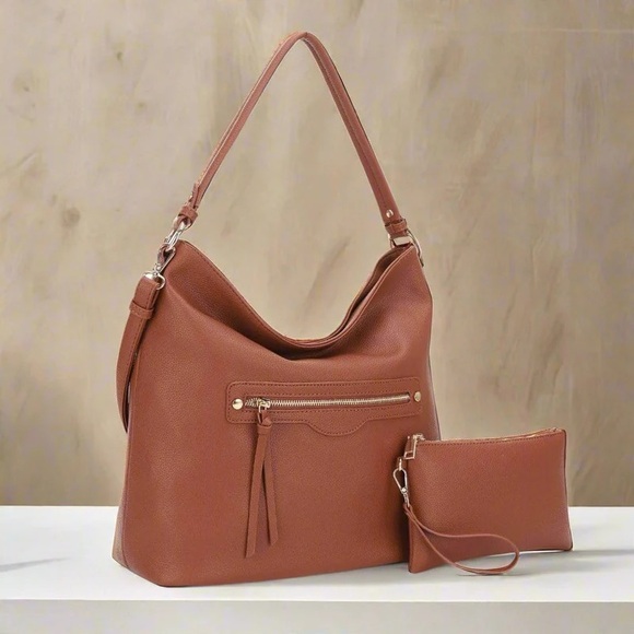 Brown Hobo Bag and Wristlet Set - Picture 1 of 9